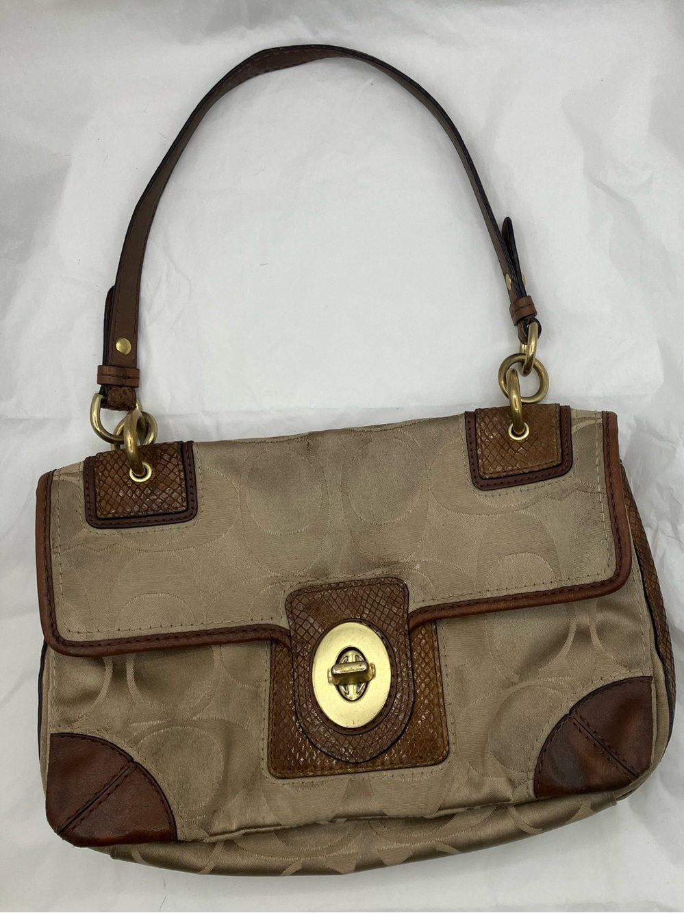 Coach vintage Beige and Brown Shoulder Bag with Gold Hardware
